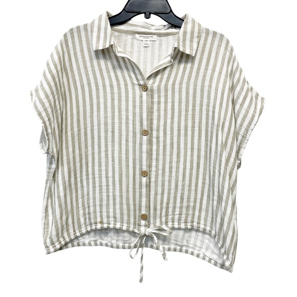 beachlunchlounge Tops - Beach Lunch Lounge Collection Womens Cotton Tan Striped Button Down Shirt Size L